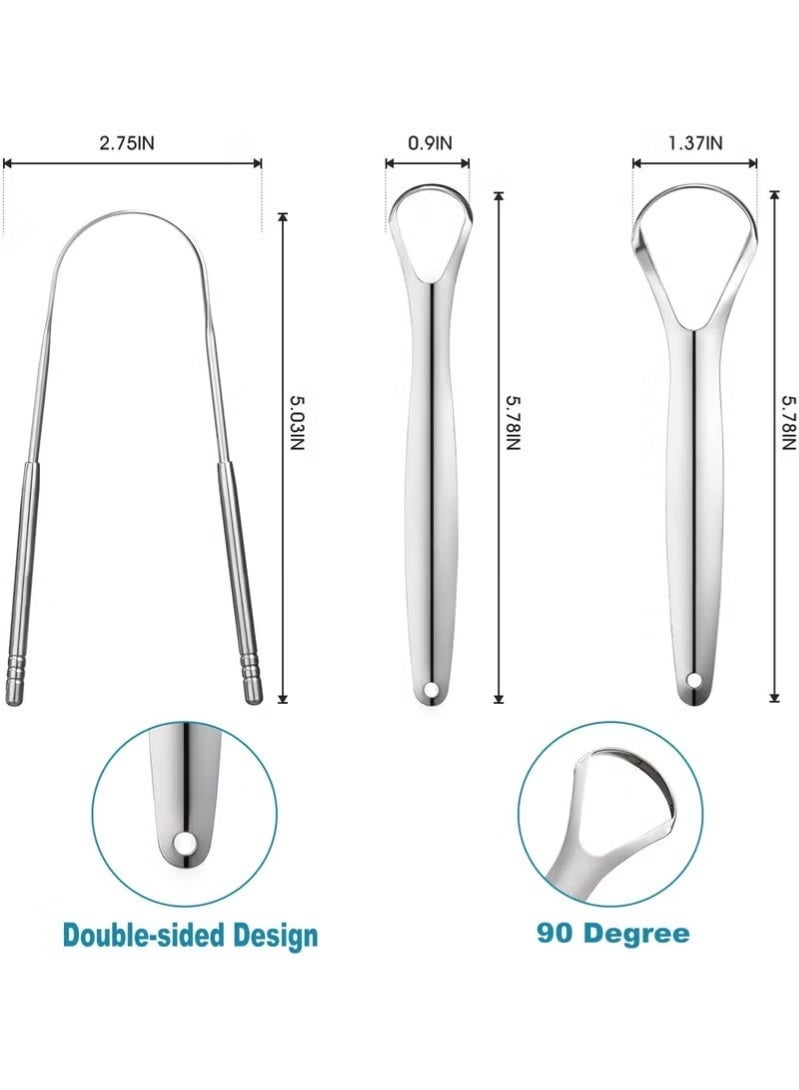 MOSH Tongue Scraper for Adults - 3 Pack Stainless Steel Personal Care Set with Travel Case – Fresh Breath & Hygiene - Image 2